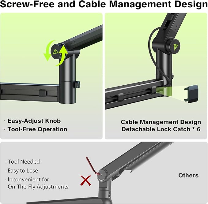 Low Profile Boom Arm (Design for Heavy Mic) 6.6lbs Load Capacity, Stable Gear Lock Structure Never Sags, Metal Microphone Stand Desk Mount for Shure SM7B MV7+, Blue Yeti,Rode PodMic