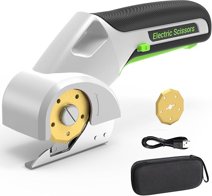 2025 NEW 4V Cordless Electric Scissors Tools, Cardboard Cutter with 2 Titanium Blade Accessories, Safety Lock, Rotary Cutter for Cardboard, Gifts for Men&Women - Frost White