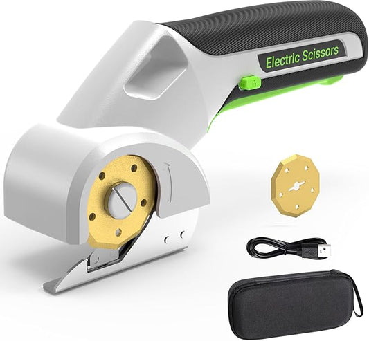 2025 NEW 4V Cordless Electric Scissors Tools, Cardboard Cutter with 2 Titanium Blade Accessories, Safety Lock, Rotary Cutter for Cardboard, Gifts for Men&Women - Frost White