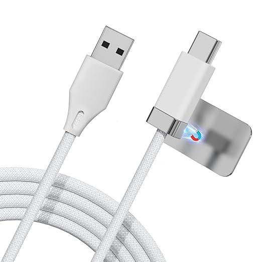 StayCable 3.3FT USB A to USB C Cable with Built-in Magnetic Holder for Nightstand, Desk and Car, 3A Fast Charging Anti-Drop Cord with 2 Adhesive Metal Plates, Braid Type-C Data Cable for iPhone 17