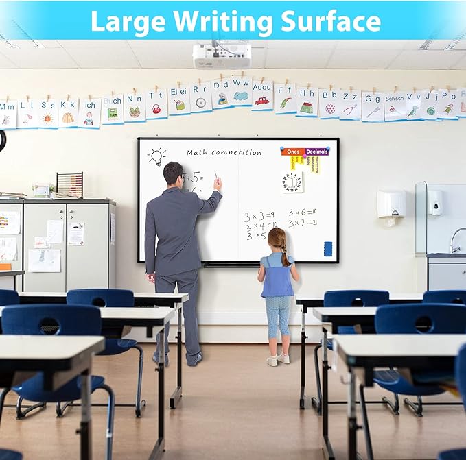 White Board Dry Erase 72x40, Large Magnetic Whiteboard Maxtek Dry Erase Boards for Wall, Aluminum Presentation Wall-Mounted Marker Board with a Long Pen Tray for School, Classroom, Office & Home