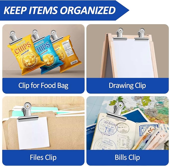 20 Pack Large Metal Hinge Clips 2 Inches Bull Hinge Paper Clips for Crafts, Photo, Drawing, Food Bags at Home, Office, School, Shop - Silver, 51mm