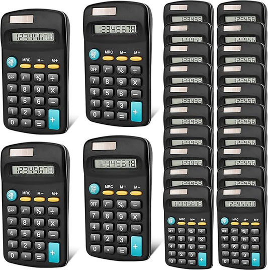 24 Pack Basic Mini Calculators - 8 Digit Display, Solar Battery & AC Power, Handheld for Office, School & Home
