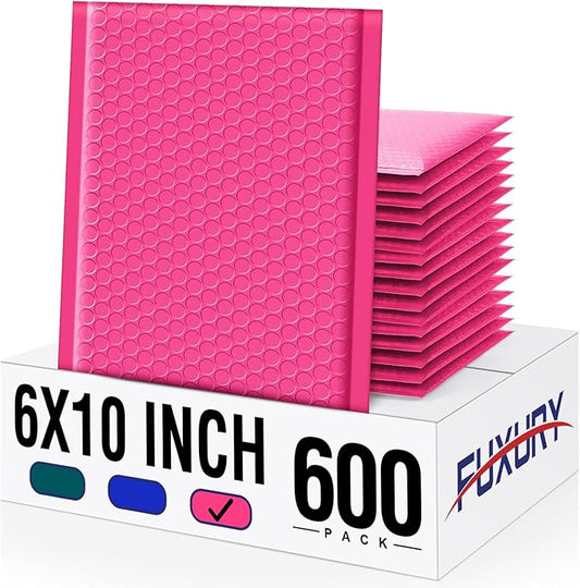 Fuxury Bubble Mailers 6x10" 600 Pack Pink Thick Padded Envelopes Usable Size 6x9" Mailing Envelopes Bubble Padded, Shipping Bags for Mailing,Packaging, Small Business, Boutique, Bulk #0