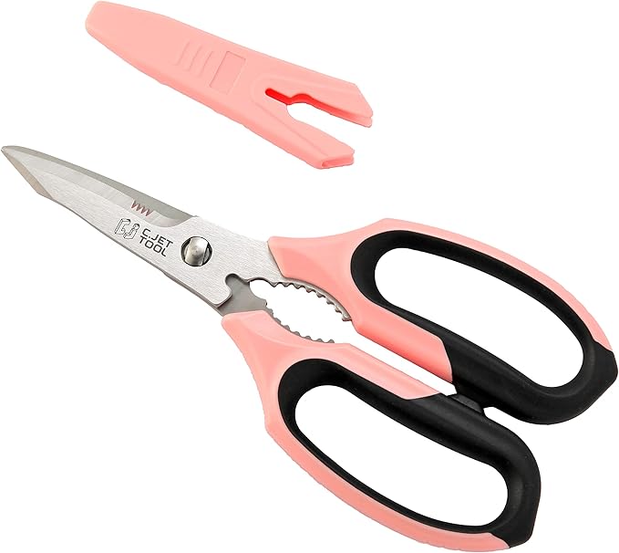 8" Heavy Duty Scissors, Utility Scissors All Purpose for Cardboard, Plastic, Carpet, Rope, Leather. Sharp Stainless Steel Blades, Non‑Slip Handle, Kitchen Shears for Food, Meat & Poultry