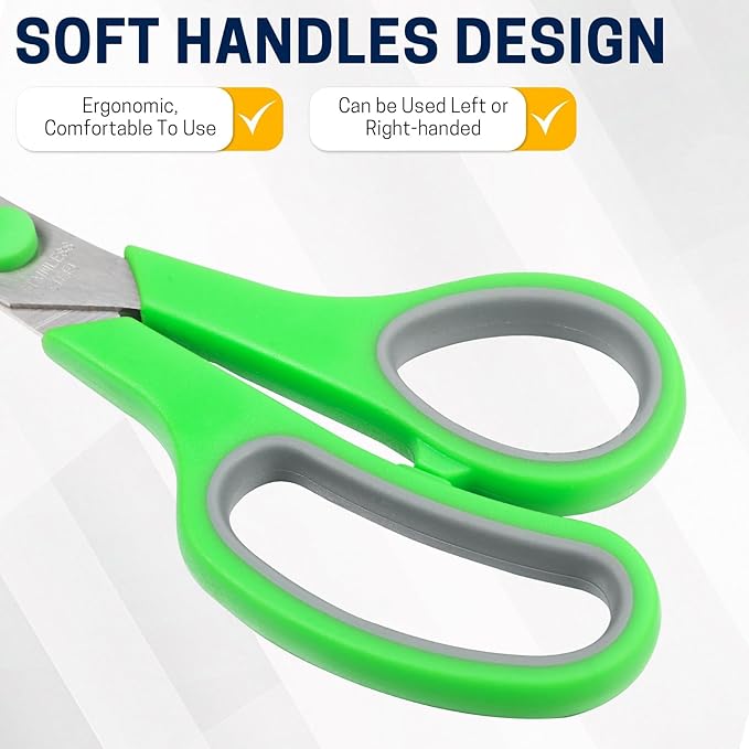 8" 20 Pack All Purpose Heavy Duty Scissors- Comfort-Grip Sharp Scissors for Office School Sewing Fabric Craft High/Middle School Student Teacher Scissor, Right/Left Hand