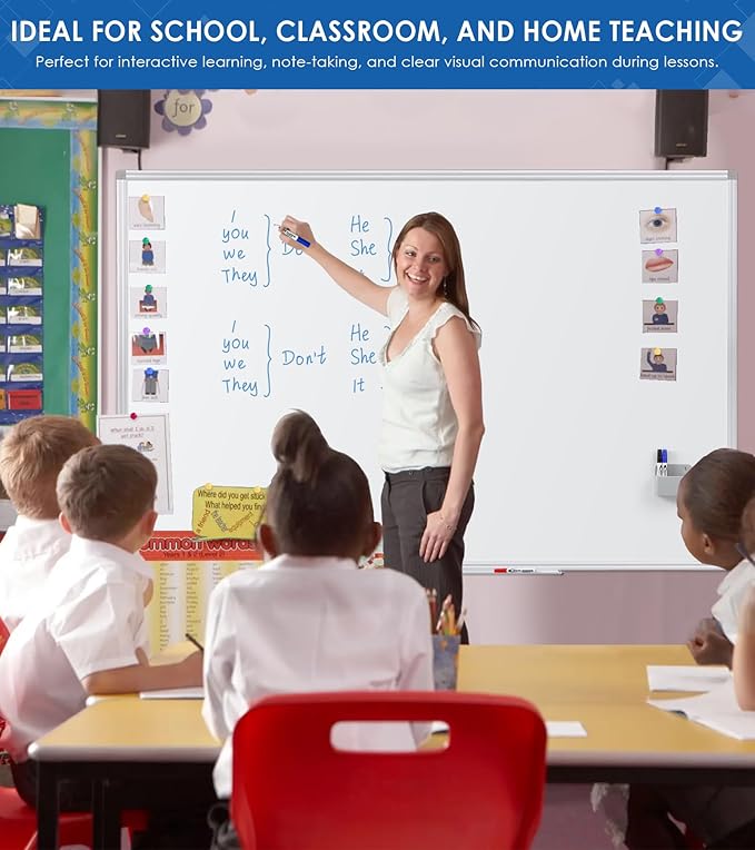 SWANCROWN Large Magnetic White Board 72 x 40 Inches with Thick Aluminum Frame, Large Dry Erase Board for Wall, with Magnetic Pen Holder & Long Marker Tray for Conference Room