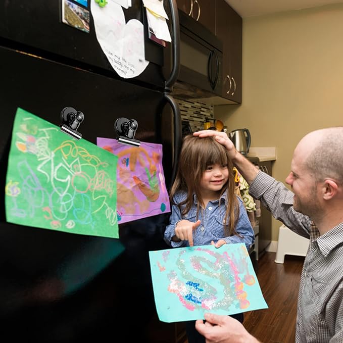 VNDUEEY 6 Pack Refrigerator Magnets Fridge Magnets, Black Magnetic Clips Whiteboard Magnets, Magnet Clips for Home and Office List Display