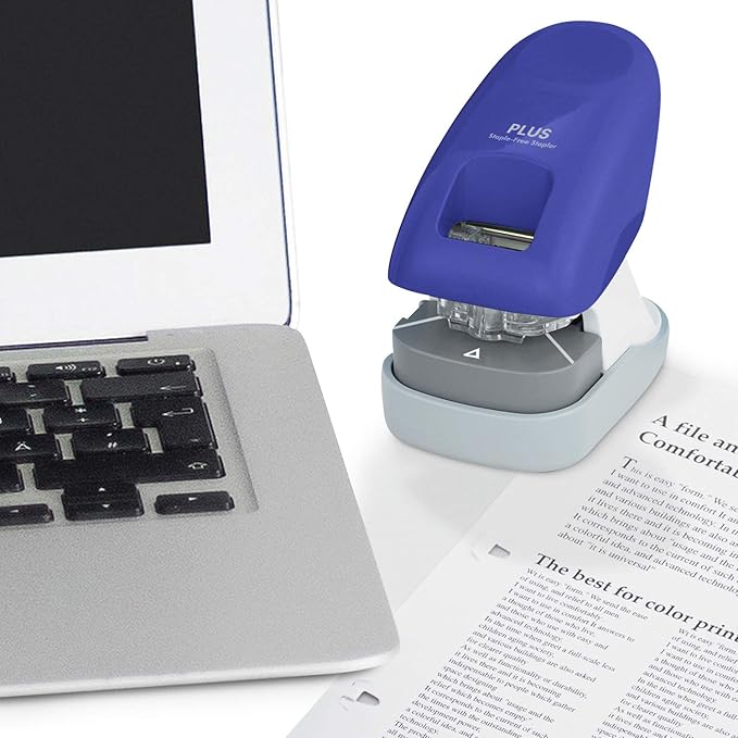 Plus Paper Clinch Desktop Staple-Free Stapler, Blue