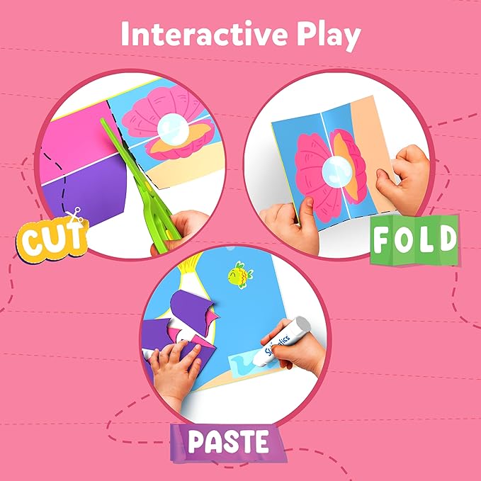 Skillmatics Scissor Skills Activity Book - Snip Snip Unicorns & Princesses, Stocking Stuffers, 25 Fun Cutting Activities, 2 Child-Safe Scissors, Felt Craft Kit, Christmas Gifts for Ages 3, 4, 5, 6, 7