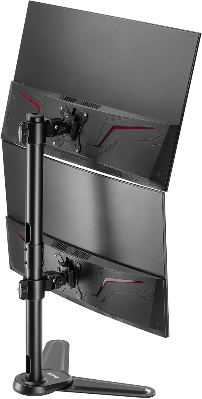 AVLT 38" Vertical Ultrawide Monitor Mount Stand Two Stacked 26.5 lbs Screens on Heavy-Duty Pole Save Workspace with Fine-Tune Height Tilt Swivel Rotate Adjustment Free Standing Sturdy Base