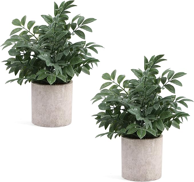 2 Pack Small Fake Plants Potted Artificial Herb Plants for Shelf Desk Home Bathroom Farmhouse Room Coffee Table Decor (Gray Green)