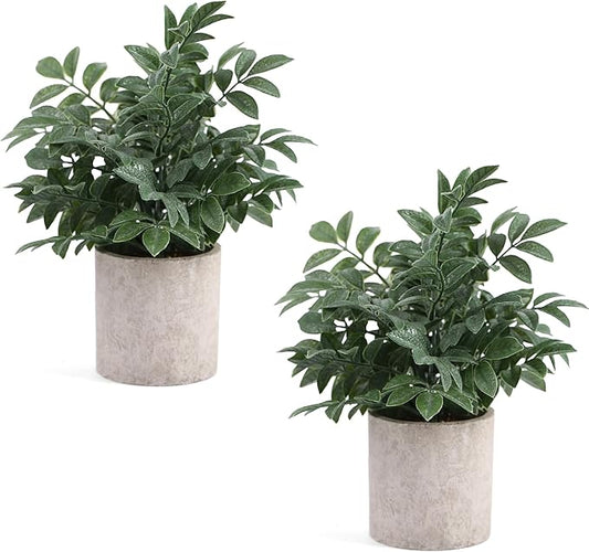 2 Pack Small Fake Plants Potted Artificial Herb Plants for Shelf Desk Home Bathroom Farmhouse Room Coffee Table Decor (Gray Green)