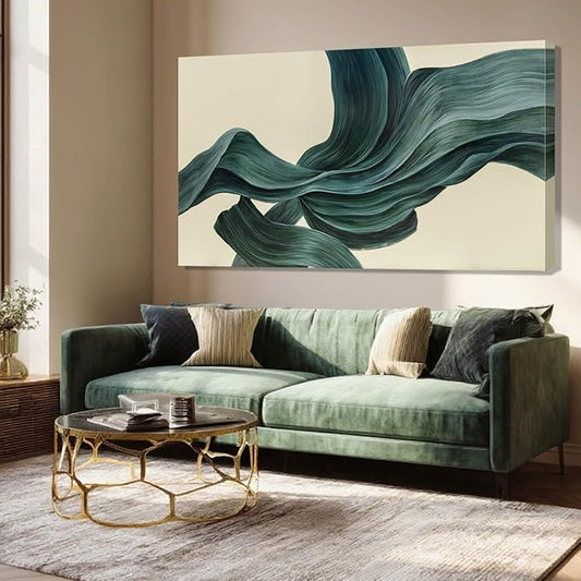 ZENPEE Beige Abstract Texture Wall Art, Green Modern Wall Art, Wall Hanging, Wall Decor for Office, 20" x 40"