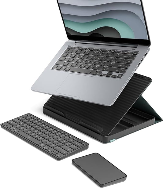 Logitech Casa Pop-Up Desk with Laptop Stand, Wireless Keyboard & Touchpad, Bluetooth, USB C Charging, for Laptop/MacBook (10” to 17”),Windows, macOS, ChromeOS - Classic Chic, Green/Black