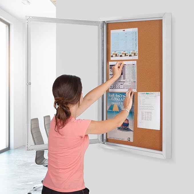 SWANCROWN Outdoor Enclosed Cork Bulletin Board Weatherproof Display Cases Tamperproof Notice Poster Memo Board with Aluminum Frame,36x24 inches