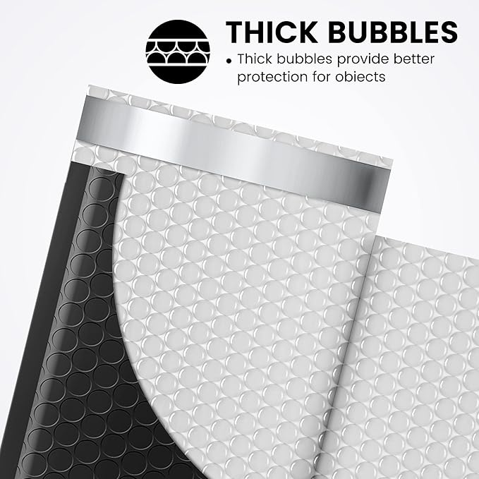 Fuxury Bubble Mailers 4x8" 800Pcs Bulk, Waterproof Padded Envelopes Usable Size 4x7", Cushioning Small Mailing Envelopes,Padded Mailers for Mailing Jewelry Makeup Small Business, #000 Black