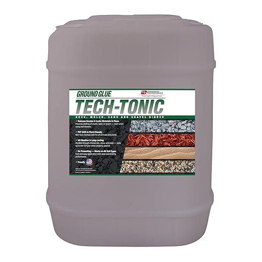 Ground Glue Tech-Tonic Landscape Adhesive for Rock, Mulch, and Sand, Weatherproof Long-Lasting Stabilizer for Trails & Slopes, Pet-Safe Binder for Pea Gravel, Bark & Flower Beds, 5 Gallon Tote
