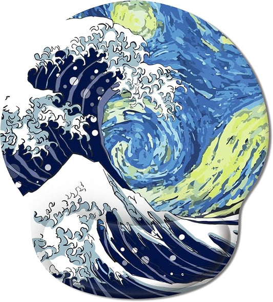 Sea Wave Mouse Pad with Wrist Rest, Cute Ergonomic Gaming Gel Mouse Pad with Wrist Support, Comfortable Computer Mousepad for Desk Home Office Laptop, Pain Relief, Non-Slip PU Base