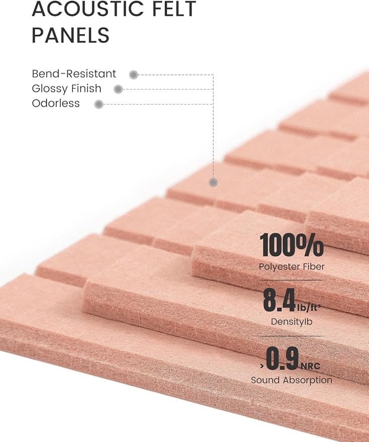 Bumusty Large Cork Board Alternative-47 x35 Felt Bulletin Board Tiles, with 30 Pushpins, 70 Adhesive Tabs, 12-Pack Slat Wall Paneling, Cork Boards for Office Push Pin Board Felt Board-Pink