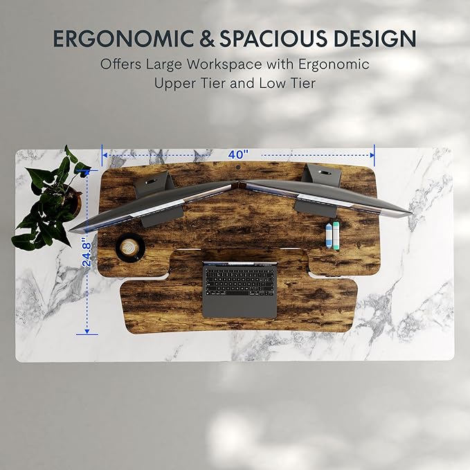 FLEXISPOT 40 inch Electric Motor Desk Converter, Sit to Stand Monitor and Laptop Workstation, Height Adjustable Riser with Wide Keyboard Tray, Rustic Color