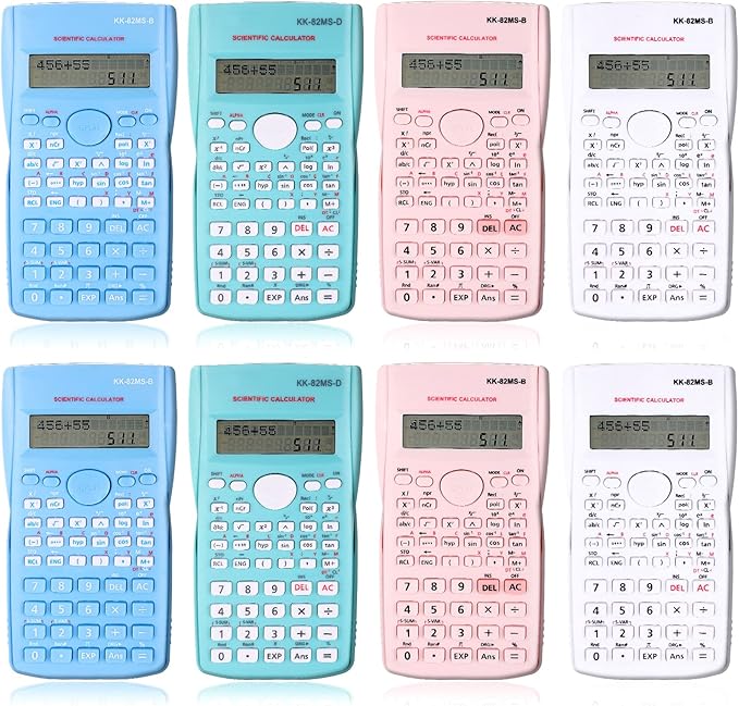 8 Pieces 2 Line LCD Engineering Scientific Calculator Non Graphing Scientific Calculator for Engineering Students Function Calculators for School Financial Business Office, Pink, Blue, Green, White
