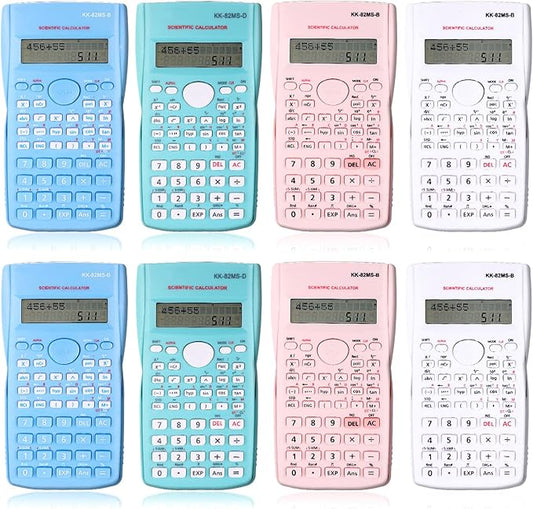8 Pieces 2 Line LCD Engineering Scientific Calculator Non Graphing Scientific Calculator for Engineering Students Function Calculators for School Financial Business Office, Pink, Blue, Green, White