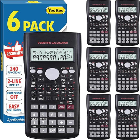 6 Pack Scientific Calculators Bulk, 2-Line Large Screen Display 240 Functions Scientific Calculators for Students, Math Algebra Fraction Calculator for High School College School