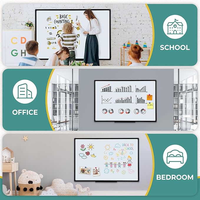 Dry Erase Board for Wall, 48" x 24" Presentation Magnetic Whiteboard with Pen Tray, Wall-Mounted White Board for School, Office and Home, Black Aluminum Frame