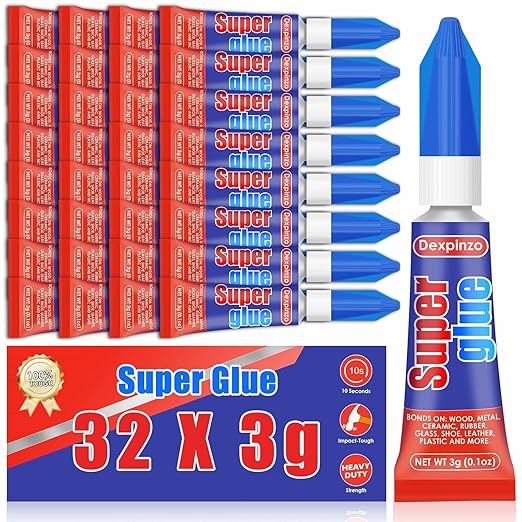 32 x 3g Super Glue Clear, Strong Adhesive Superglue Fast Drying Cyanoacrylate Glue for Plastic Wood Metal Glass Fabric Rubber Leather Shoes Ceramic Jewelry DIY Crafts