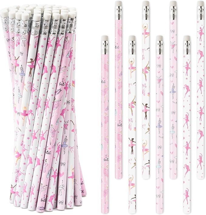 Xqumoi 60Pcs Dance Ballet Pencils with Eraser - Ballerina Theme #2 HB Pencils, School Classroom Student Rewards Back to School Office Supply Party Goodie Bag Fillers Stuffers Birthday Party Favors