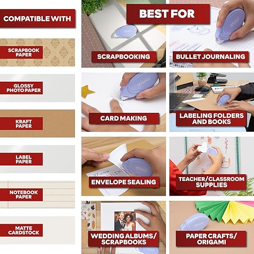 XFasten Glue Tape Roller for Scrapbooking 4-Pack Acid-Free Pastel Blue Double Sided Tape Roller for Crafts, Photos, Bullet and Junk Journaling Supplies - Scrapbook Adhesive Runner (0.3 in x 30 ft)