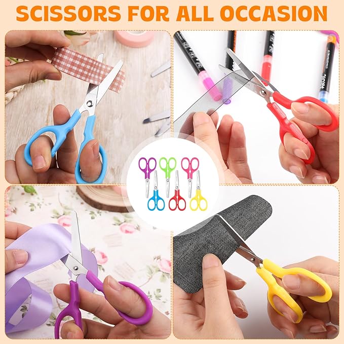 180Pack 5" Small School Student Blunt Kids Craft Scissors, Sharp Stainless Steel Blades Safety Toddler Kid Child Comfort Grip Scissors Bulk for Children Cutting Paper