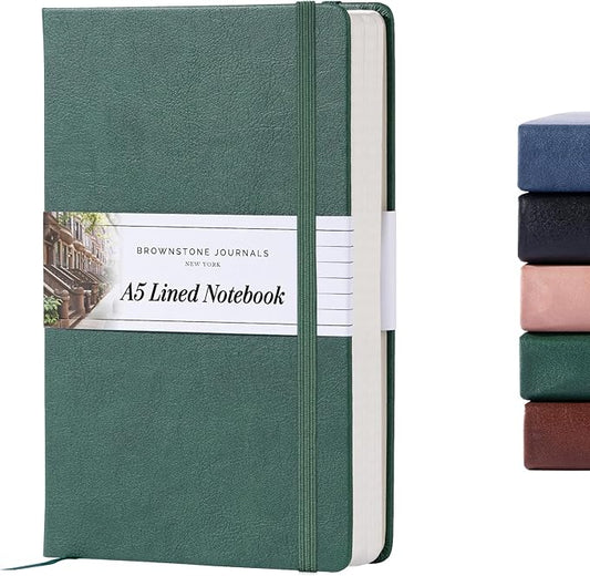 A5 Hardcover Lined Journal 5x8 - Notebook for Work & Writing, 160 Pages Thick 100 GSM Paper, Lay Flat Binding, Elastic Band, Ribbon Bookmark (Darthmouth Green)