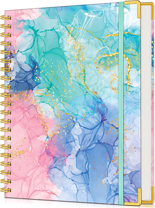Lined Spiral Notebook Journal for Women, 200 Pages Cute Notebooks 8.5” x 11”, A4 Large Hardcover Spiral Journals with 100 GSM Thick Paper, College Ruled Notebook for Writing Work School, Pink Blue Marble