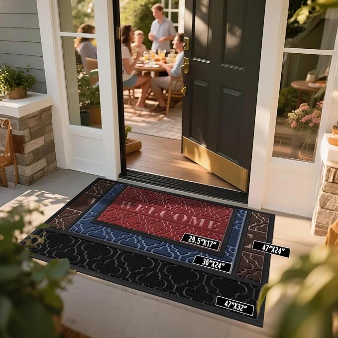 Yimobra Welcome Mat Outdoor Indoor, All-Season Waterproof Front Door Mat Outside Entrance, All-Weather Heavy Duty Non-Slip Doormat, Low Profile Porch Patio Entrance Mats, 47x24, Coffee