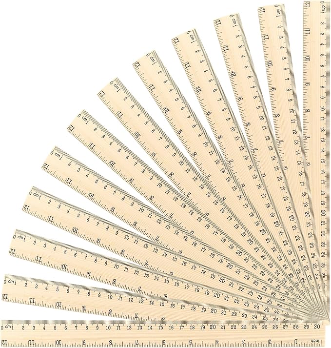 Koogel 12PCS Wooden Rulers Bulk, Wood Ruler 12inch/30cm Measuring Rulers 2 Scale for Kids Students Office School Supplies Classroom