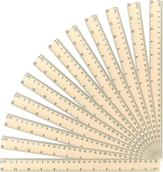 Koogel 12PCS Wooden Rulers Bulk, Wood Ruler 12inch/30cm Measuring Rulers 2 Scale for Kids Students Office School Supplies Classroom