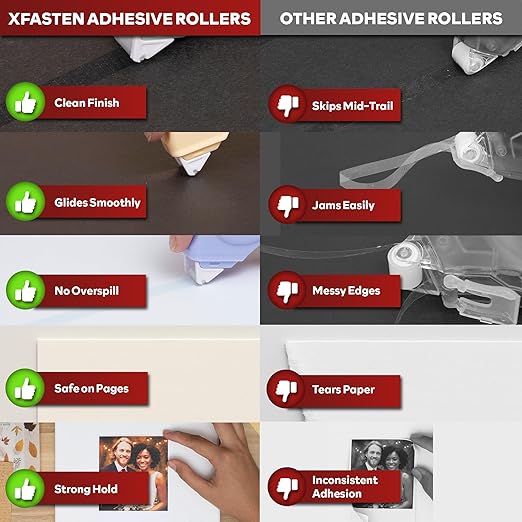 XFasten Glue Tape Roller for Scrapbooking 4-Pack Acid-Free Multicolor Double Sided Tape Roller for Crafts, Photos, Bullet and Junk Journaling Supplies - Scrapbook Adhesive Runner (0.3 in x 30 ft)