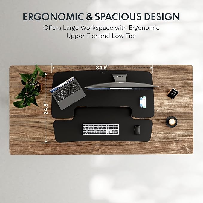 FLEXISPOT 35 inch Electric Standing Desk Converter, Motorized Stand up Desk Riser, Monitor and Laptop Workstation with Wide Keyboard Tray, Black