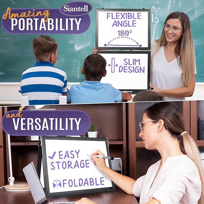 Small Dry Erase White Board – Magnetic Desktop Whiteboard - 16x12 inch 4 Sides Portable Whiteboard for Kids - Tabletop Mini Easel with Cover Bag for Office Desk, Students, Teachers