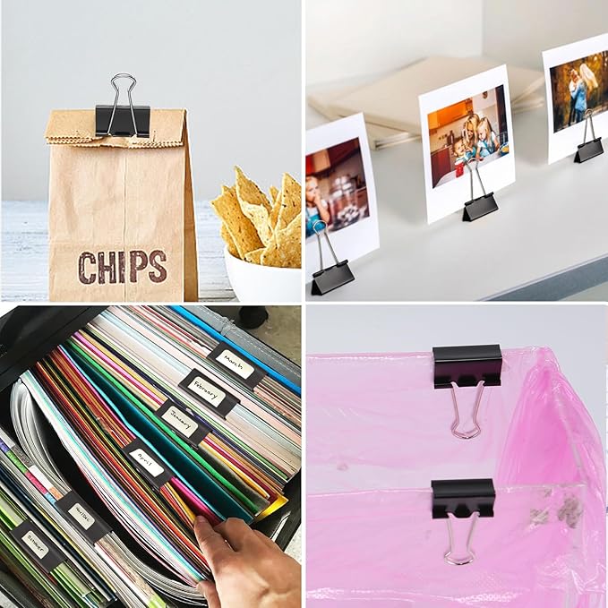 48 Pcs Large and Extra Large Binder Clips, 2 Inch Length (24 Pcs) and 1.6 Inch Length (24 Pcs)