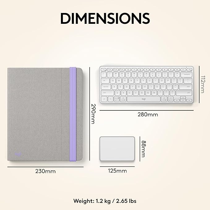 Logitech Casa Pop-Up Desk Work From Home Kit with Laptop Stand, Wireless Keyboard & Touchpad, Bluetooth, USB C Charging, for Laptop/MacBook(10” to 17”), Windows,macOS,ChromeOS - Nordic Calm,Tan/Purple