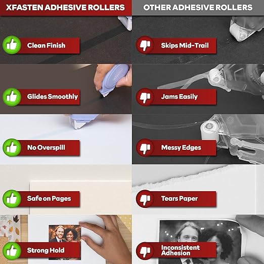 XFasten Glue Tape Roller for Scrapbooking 4-Pack Acid-Free Pastel Blue Double Sided Tape Roller for Crafts, Photos, Bullet and Junk Journaling Supplies - Scrapbook Adhesive Runner (0.3 in x 30 ft)