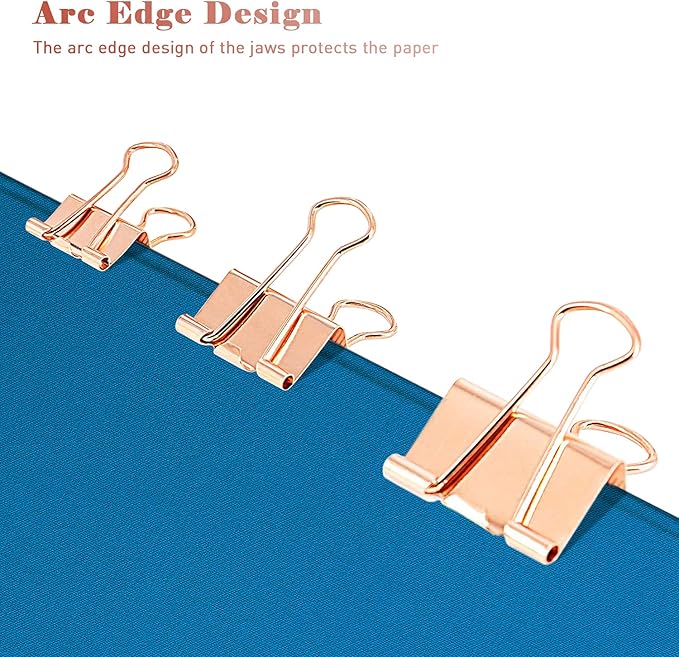 Medium Binder Clips, 24 Pack, 1-1/4 Inch, 1.25 Inch, Standard 32mm, Rose Gold, Capacity 0.6 Inch, Fold Clamp, Paper Clips, Office and School Supplies