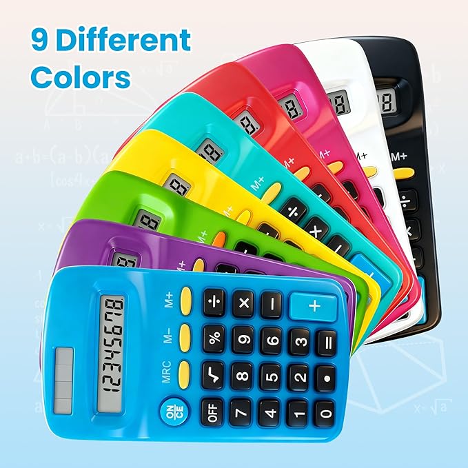 18 Pack Pocket Calculator Bulk: 8 Digit Hand Held Basic Calculator Small Solar Battery Dual Power Mini Calculators for Classroom Students Desktop School Home Office (Multicolor, 18 Pcs)