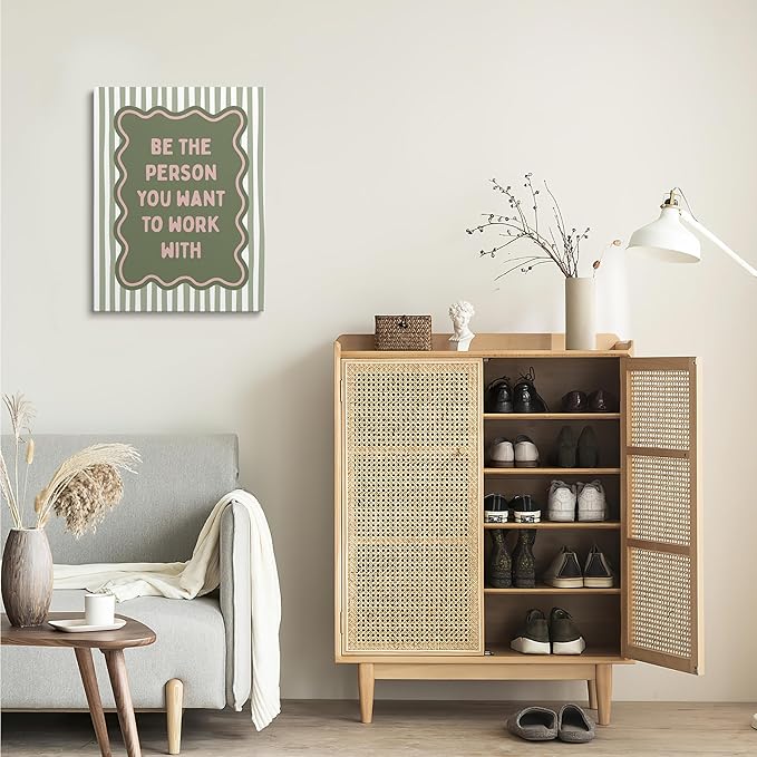 XWELLDAN 875 Be the Person You Want to Work with Green and Pink Office Framed Canvas Wall Art Decor, Inspirational Motivational Teamwork wall art Decor for Office, 11x14 Inches