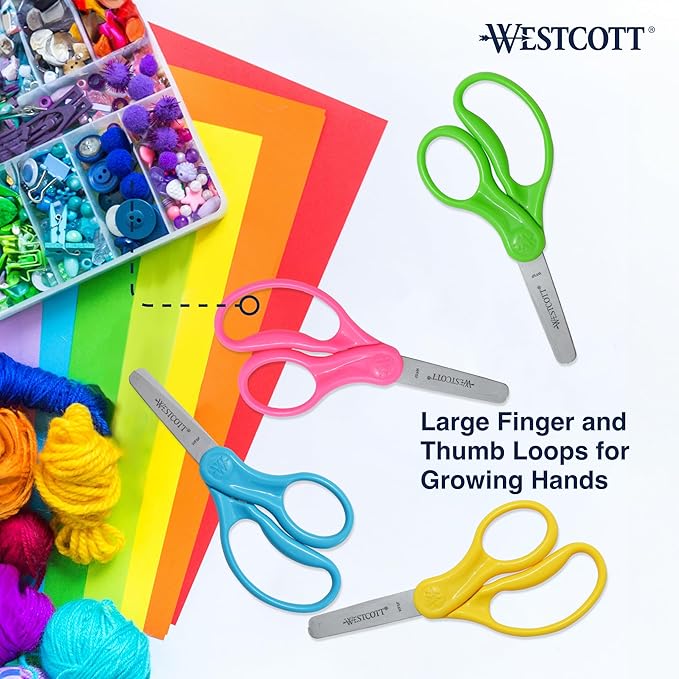 Westcott 5" Hard Handle Kids Scissors, Blunt, Assorted Colors, 2-Pack