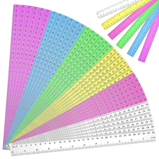 120 Pcs Plastic Rulers Bulk, 12 Inch Plastic Assorted Color Clear Rulers with Inches Centimeters Millimeter, Measuring Drawing Tool for Kids, Ideal Back to School Classroom Office Home Supplies