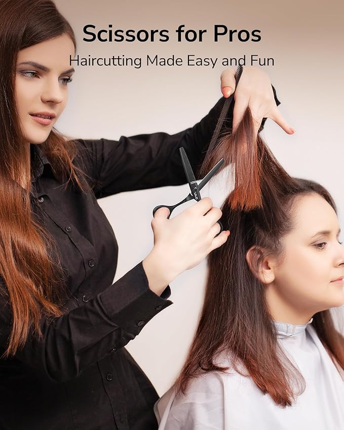 ULG Seamless Thinning Scissors – Professional Stainless Steel, Teflon Coated, Ergonomic Offset Handles, Precision Serrated Blades for Natural Hair Thinning and Layering, Ideal for Stylists and Barbers